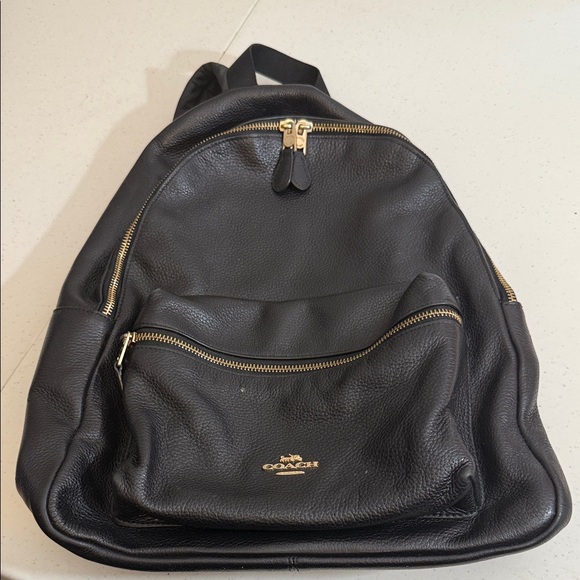 Coach Black Leather Backpack with Gold Accents - Picture 1 of 7